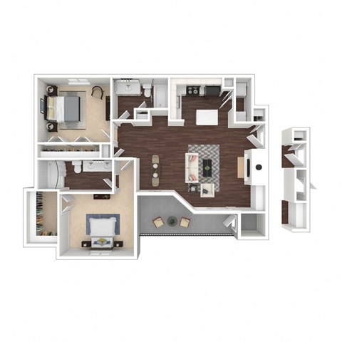 Floor plan for 2 beds, 2 baths, 1163 sqft